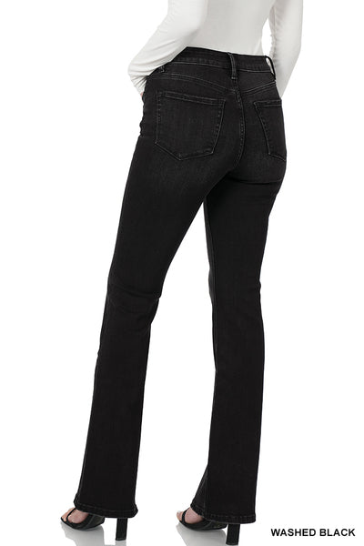 TheMogan Women's TALL High Rise Waist Super Flare Leg Jeans Black