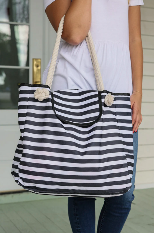 Black Stripe Beach Bag