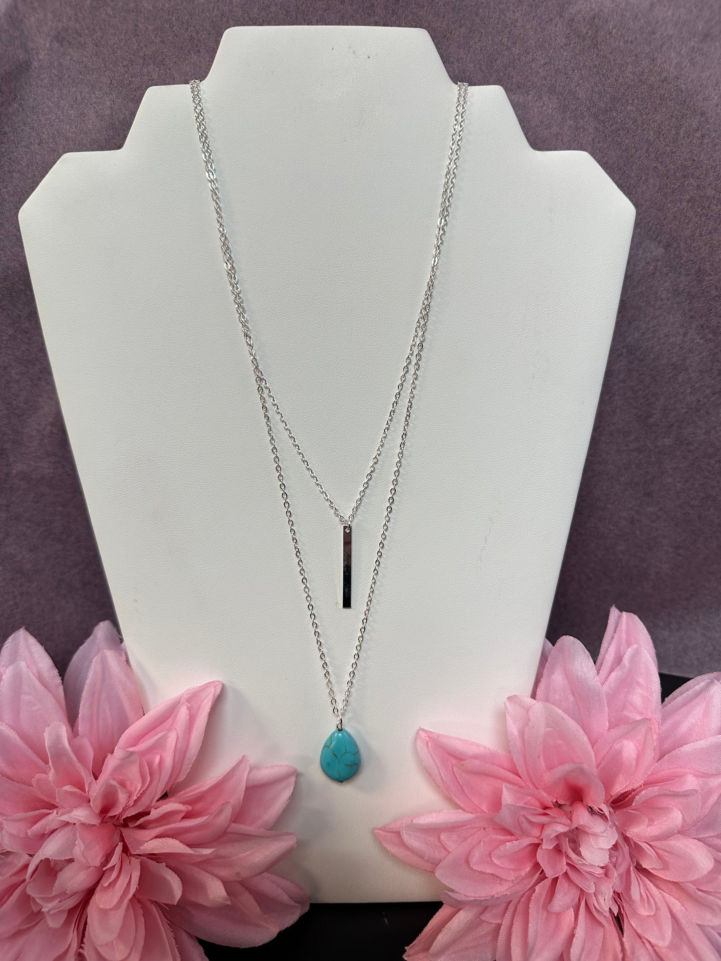 Silver Bar Turquoise Stone Necklace