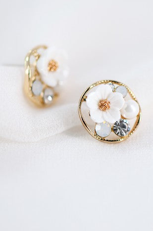 White Multi-Crystal Flower Stud Earrings