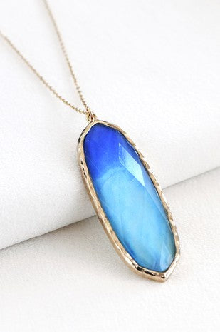 Blue Stone Printed Pendant Drop Necklace