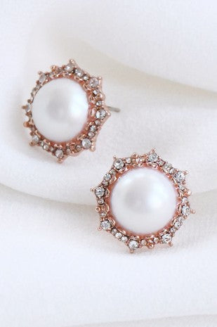 Mixed Crystal Pearl Stud Earrings