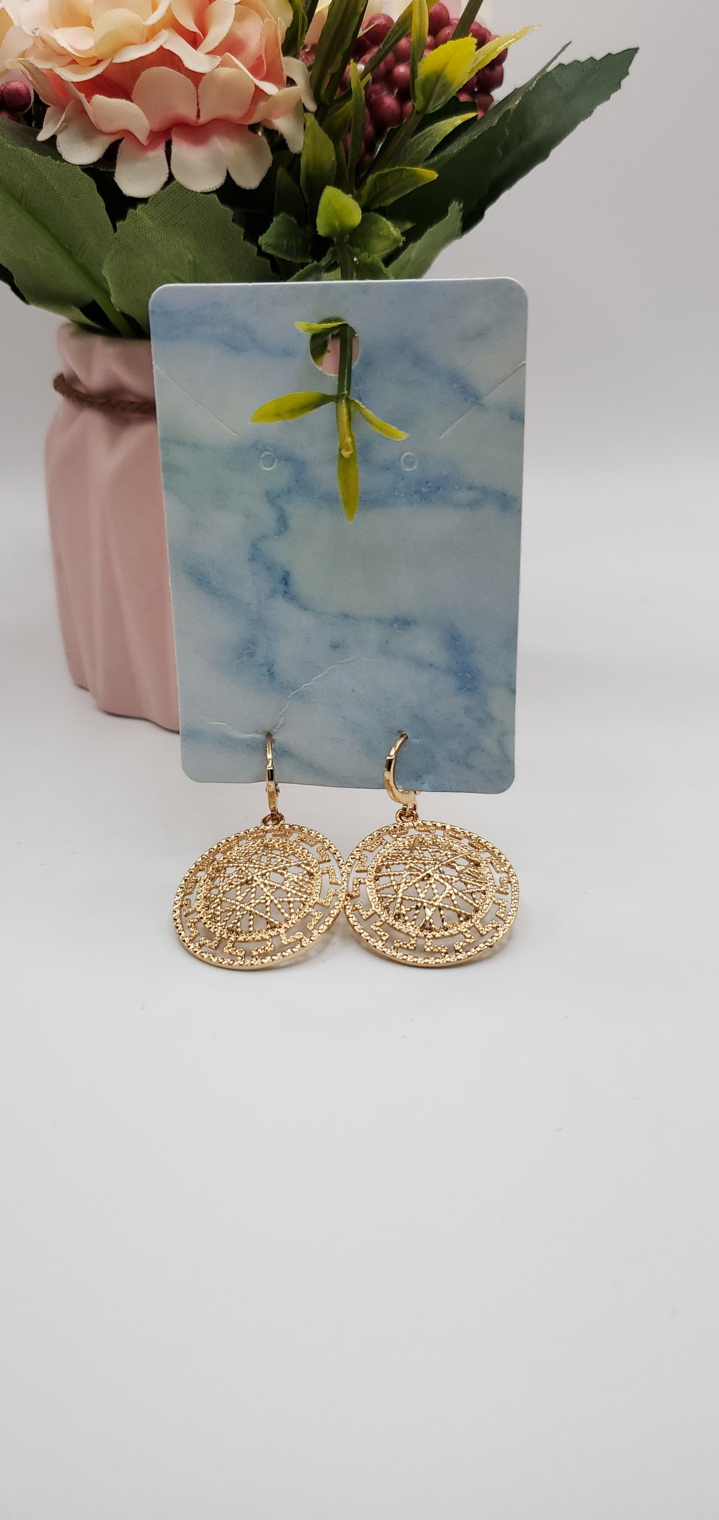 Round Mosiac Gold Earrings