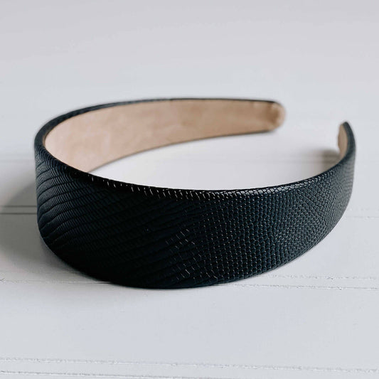 Subtle Snake Print Vegan Leather Headband- Black