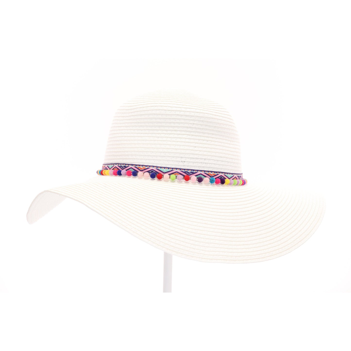 Straw Hat with Multi Pom Accent