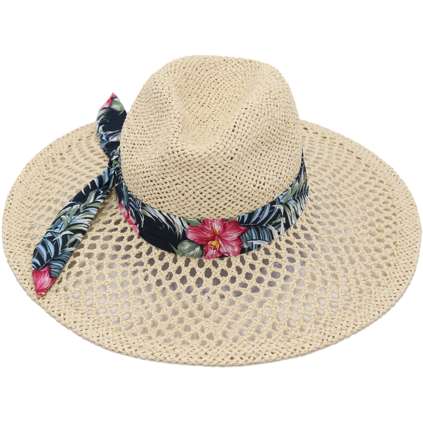 Tropical Floral Print Band Trim Panama Hat