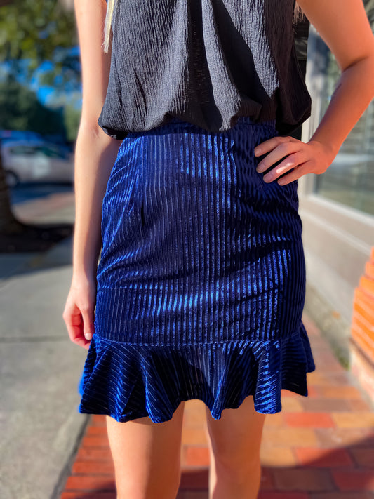 Navy Burnout High Waisted Velvet Skirt
