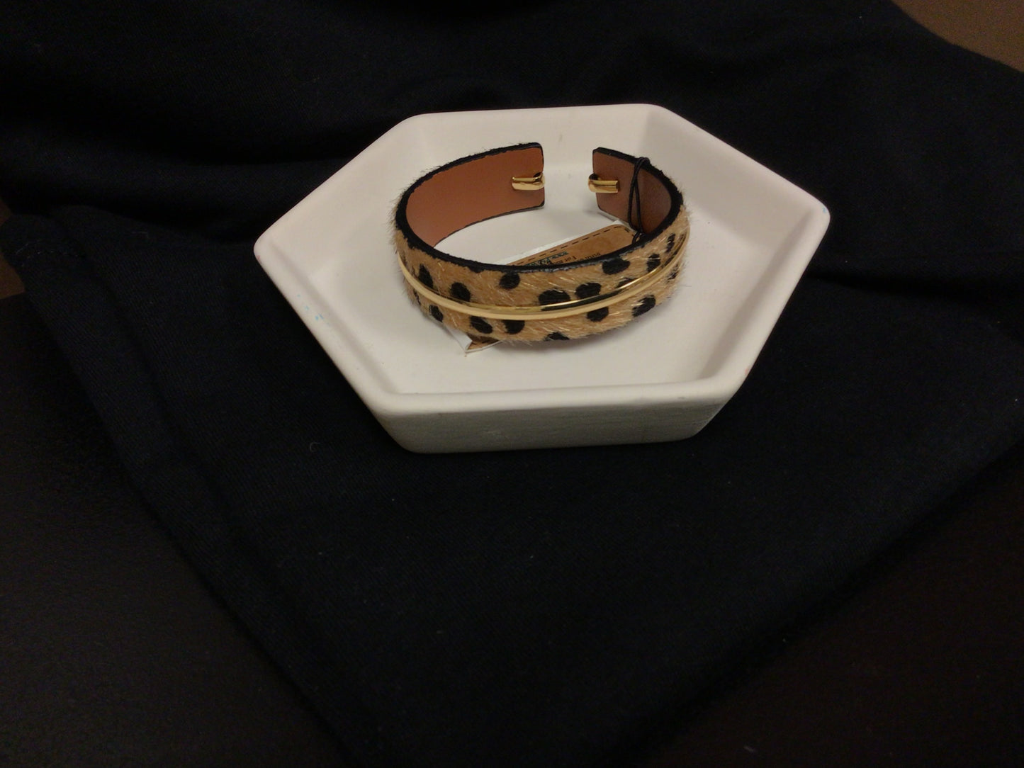 Goldtone Bar and Cheetah Cuff Bracelet